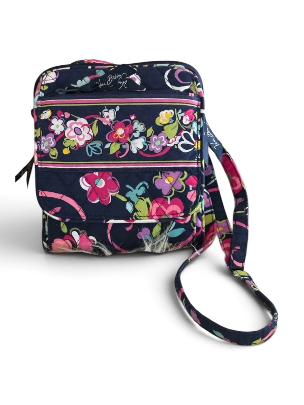 Vera Bradley โRibbonsโ Navy Floral Quilted Mini Crossbody Satchel
